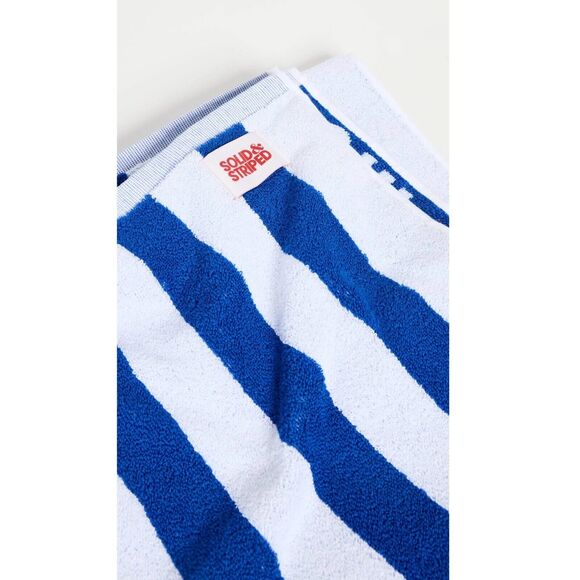 Solid & Striped Unisex Lapis Blue/White Stripe Cotton Vacation Beach Towel - Picture 3 of 3